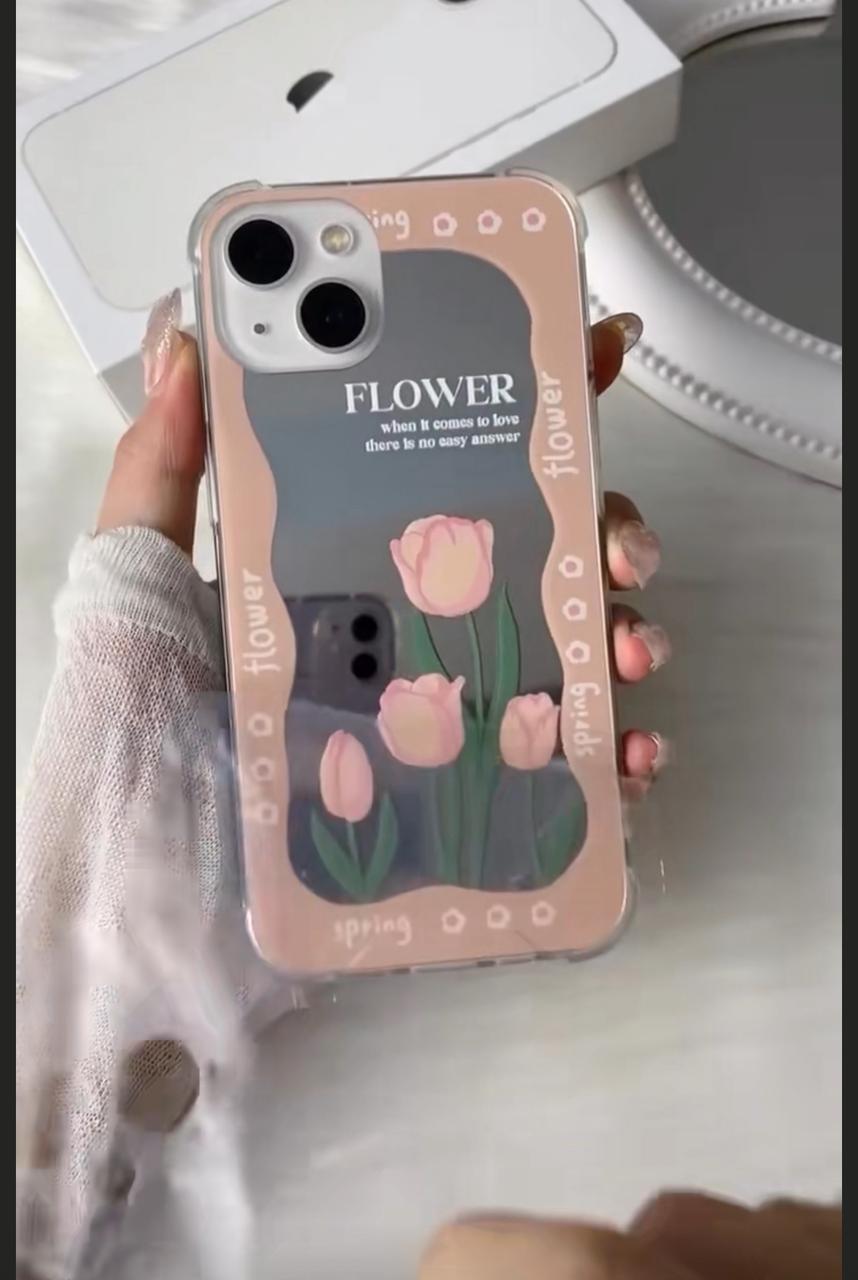 Mirror Tulip Reflective Floral Back iPhone Case
