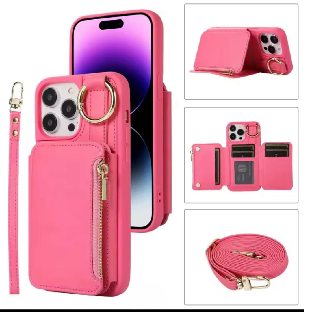 Business multifunction holder crossbody string wallet leather mobile phone case