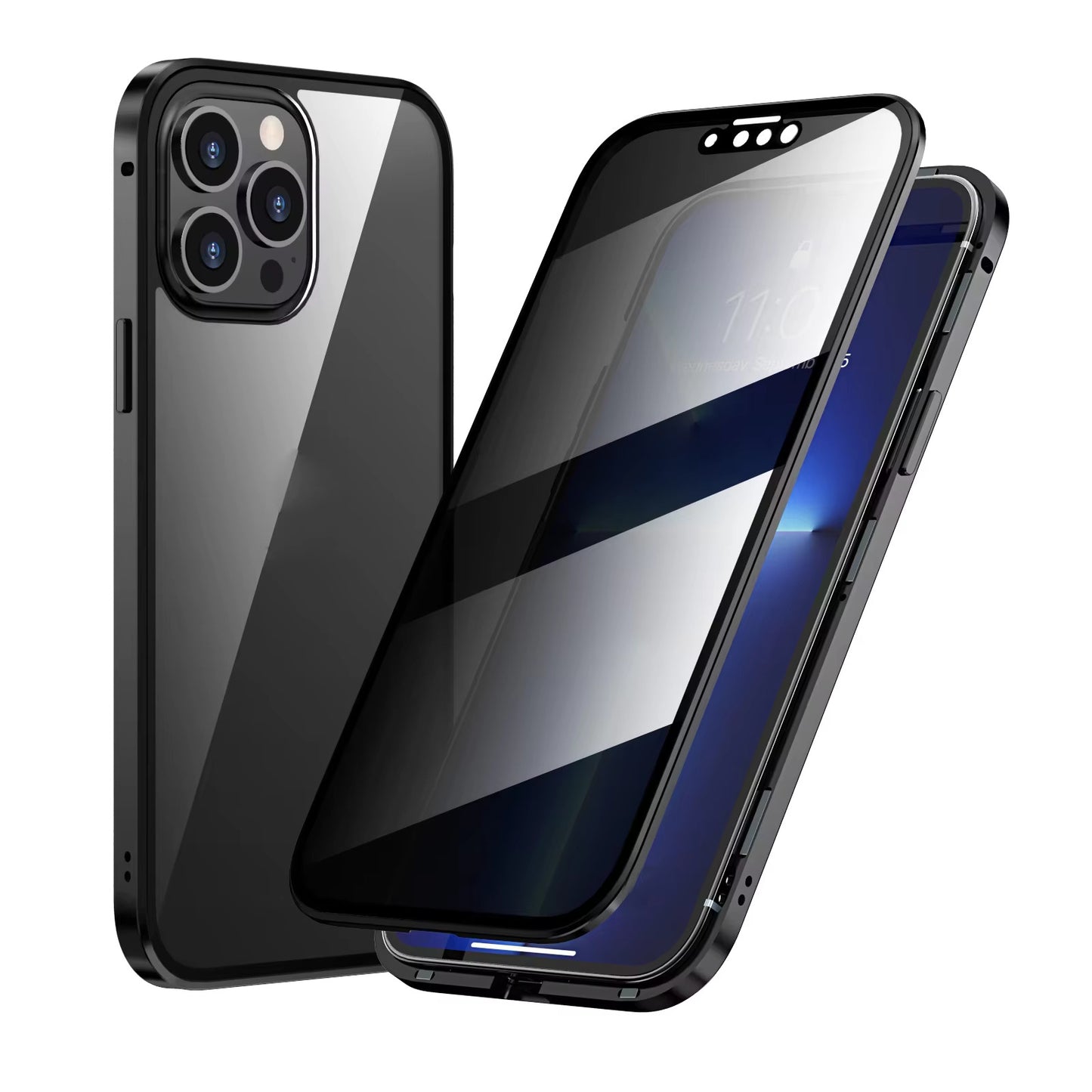 Anti Peeping Magnetic Double Sided Glass Protector Metal Bumper Anti Spy Privacy Screen Phone Case for iPhone