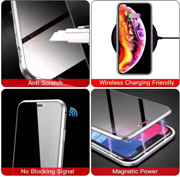 Anti Peeping Magnetic Double Sided Glass Protector Metal Bumper Anti Spy Privacy Screen Phone Case for iPhone