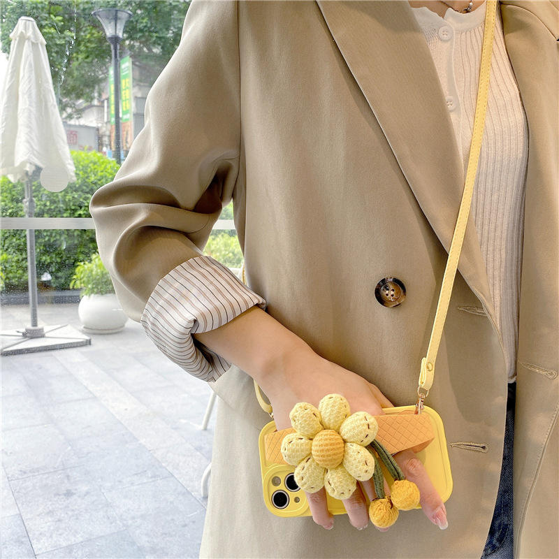 Sunflower Wrist‑Strap Phone Case for iPhone