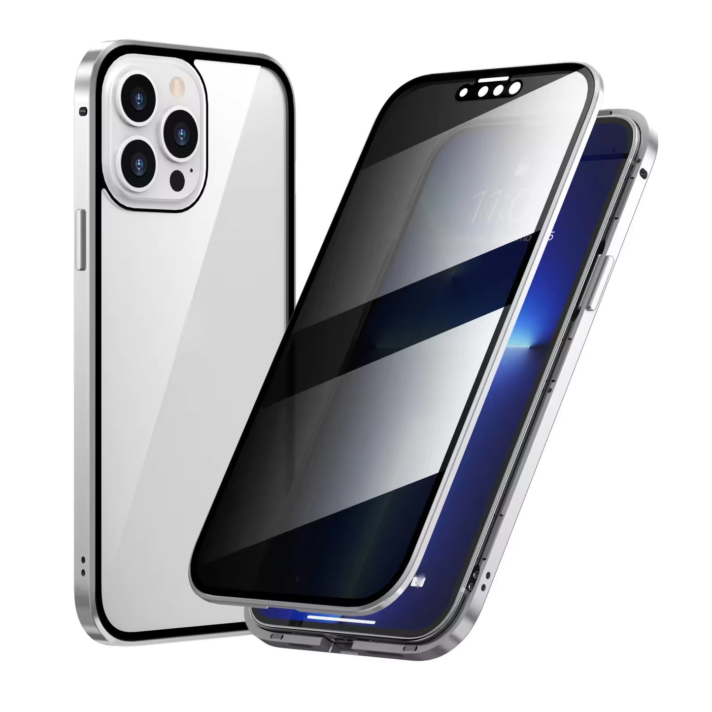 Anti Peeping Magnetic Double Sided Glass Protector Metal Bumper Anti Spy Privacy Screen Phone Case for iPhone