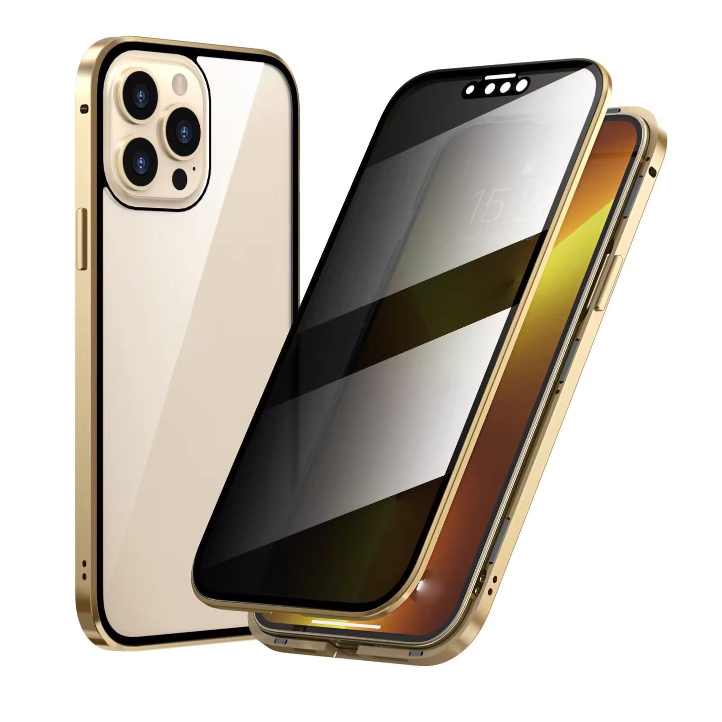 Anti Peeping Magnetic Double Sided Glass Protector Metal Bumper Anti Spy Privacy Screen Phone Case for iPhone