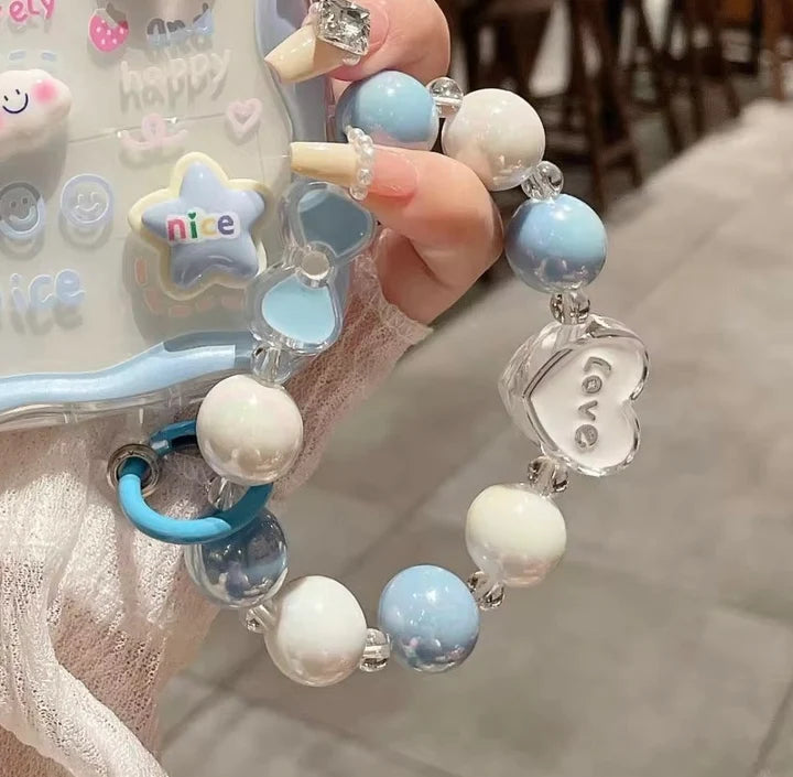 Love Blue & White Beaded Charm Lanyard Bracelet