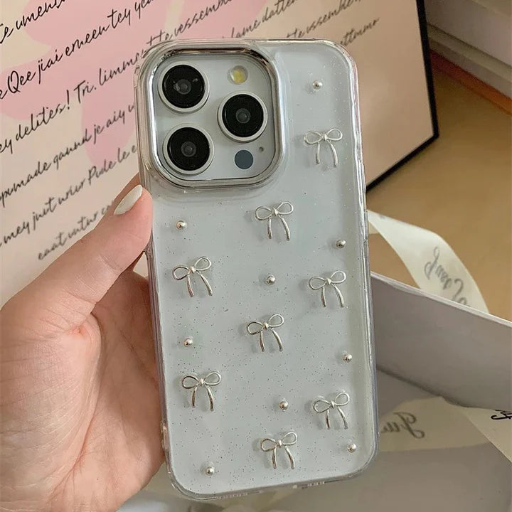 Transparent Glitter Bow iPhone Case
