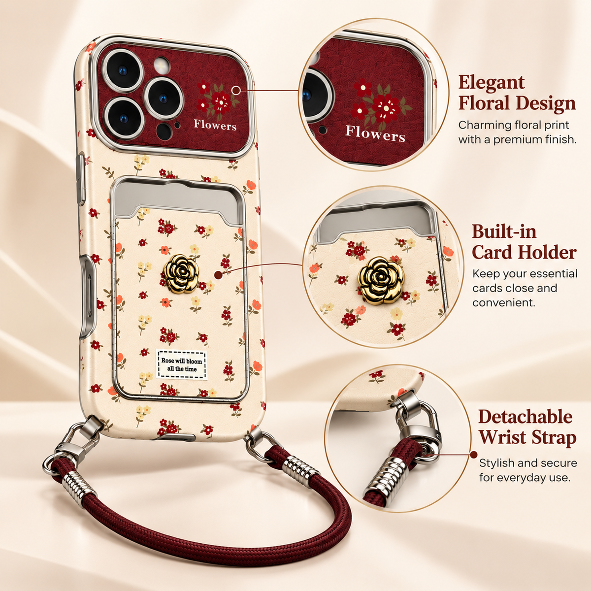 Rosy Garden Crossbody Card Case