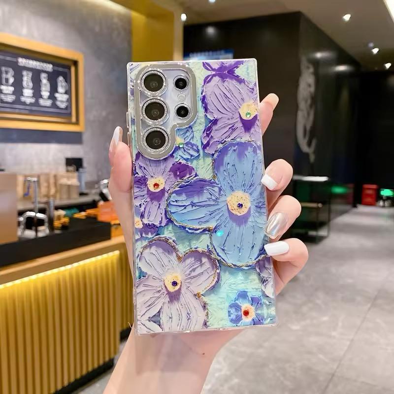 Cute Oil Painting Blue Rose Flower Samsung Mobile Case