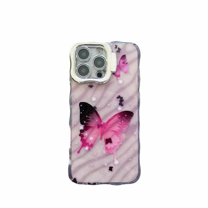 New electroplate lens holder wave glitter TPU print butterfly phone case