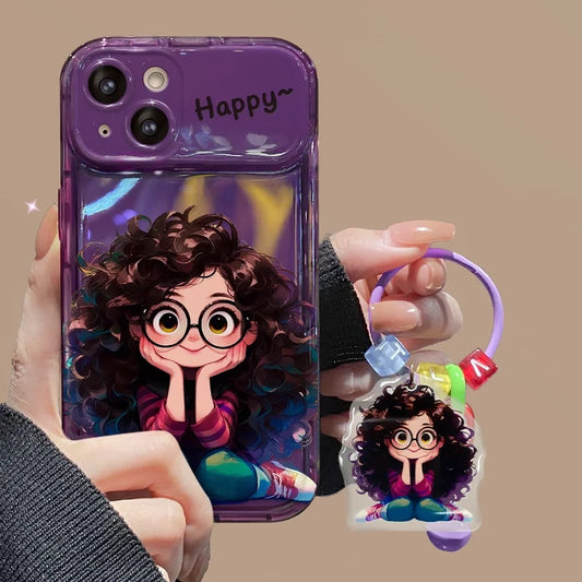 Cartoon Geek Girl iPhone Case with Charm