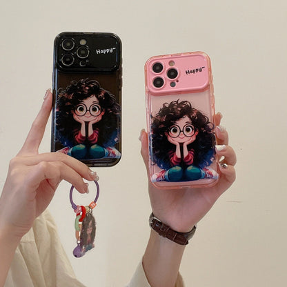 Cartoon Geek Girl iPhone Case with Charm
