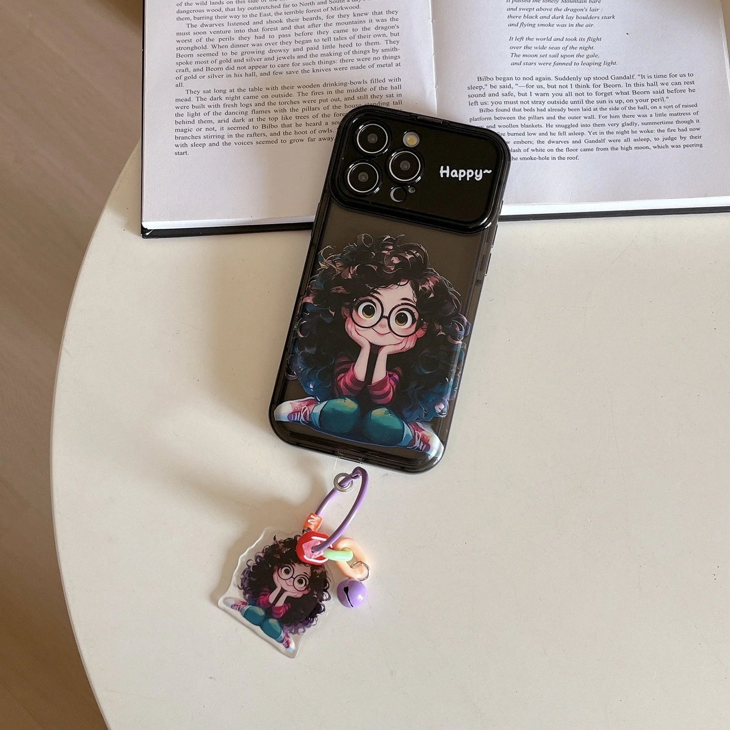 Cartoon Geek Girl iPhone Case with Charm