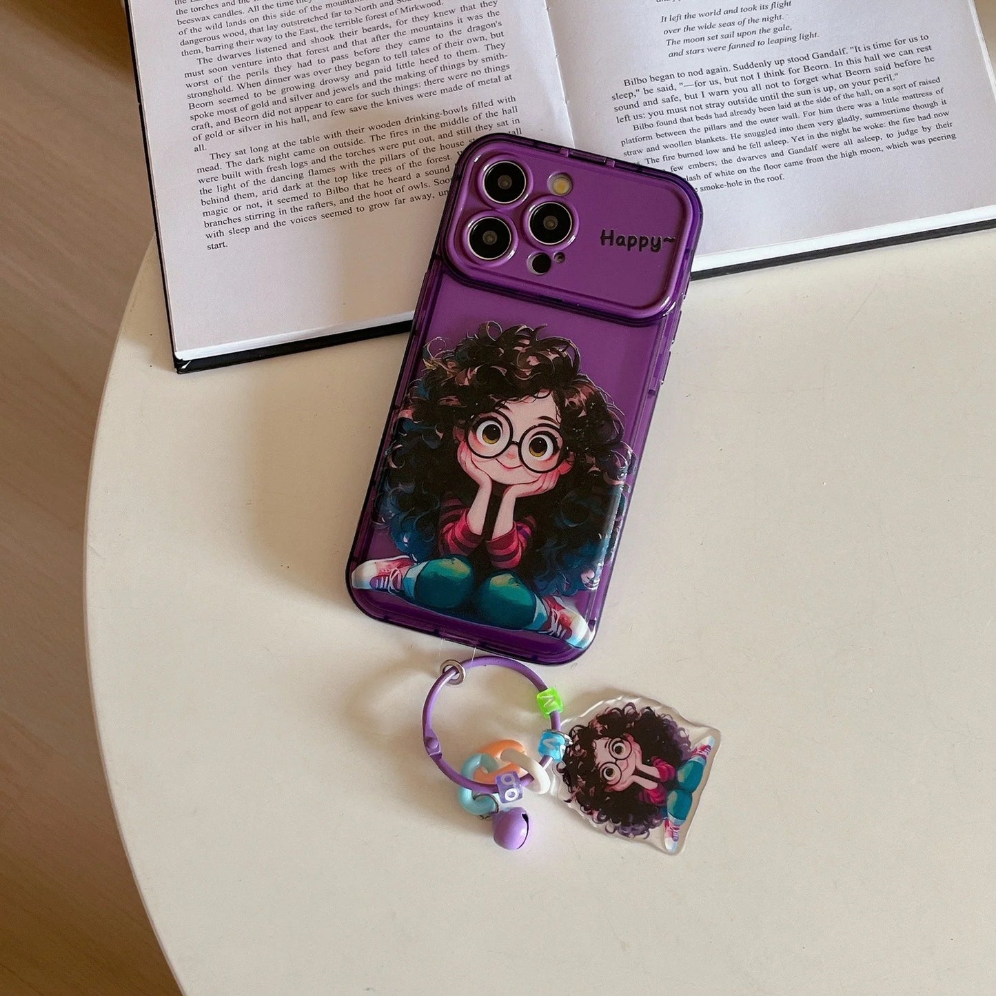 Cartoon Geek Girl iPhone Case with Charm