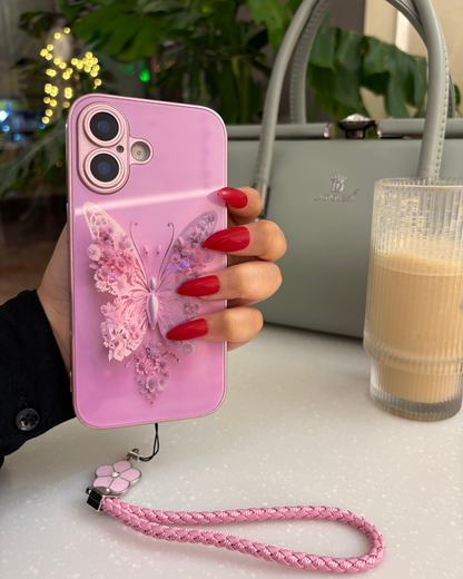 Floral Butterfly Glass-Back iPhone Case