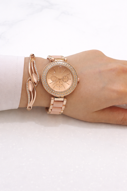 All-Rosegold Luxury Statement Set (Watch and Bracelet Set)