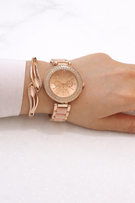 All-Rosegold Luxury Statement Set (Watch and Bracelet Set)