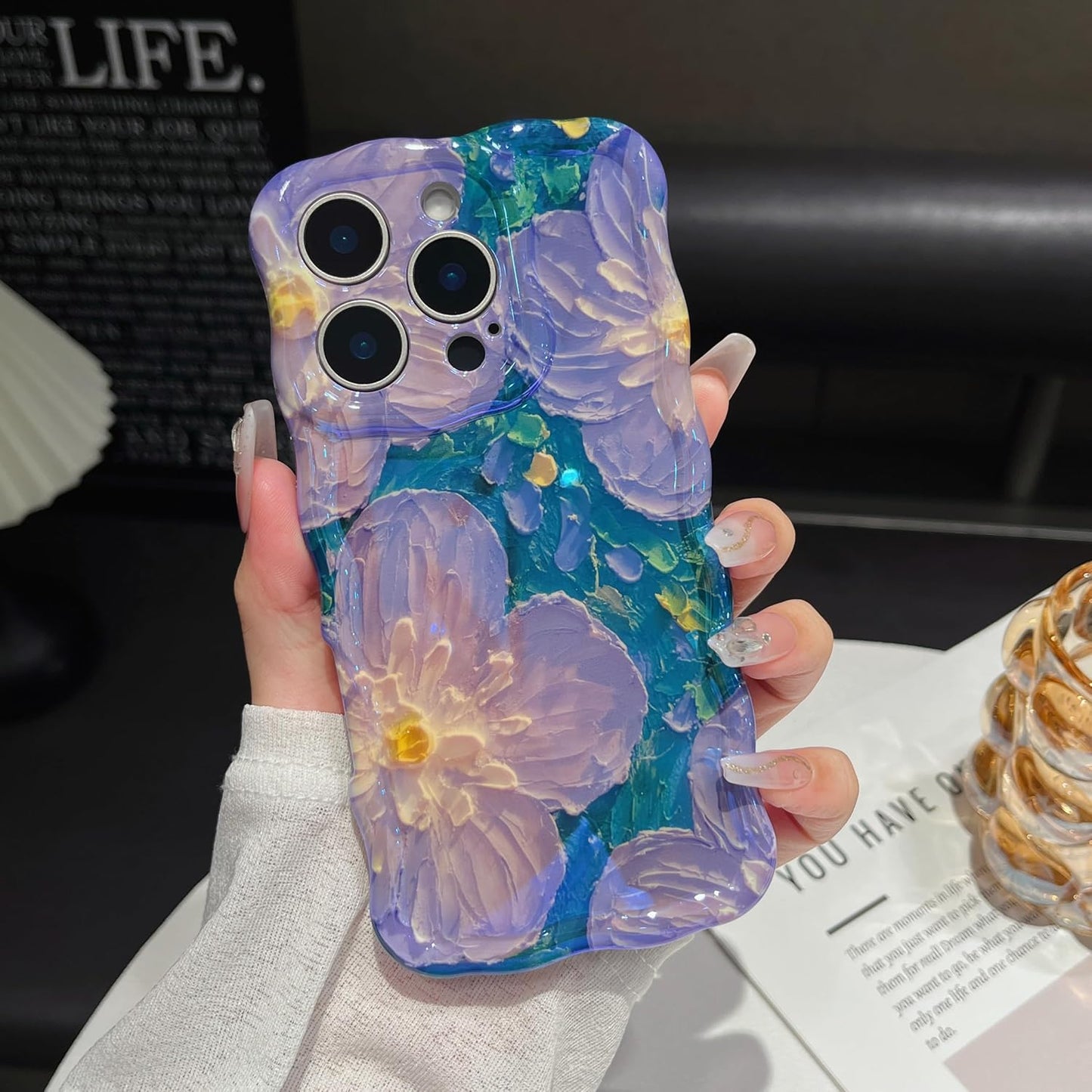 Glossy Purple Tropical Floral Oil Painting