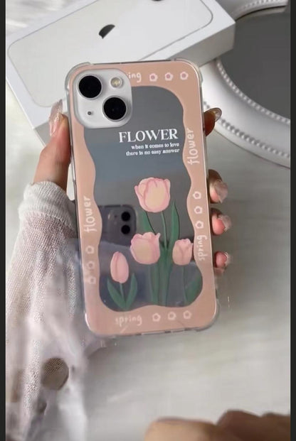 Mirror Tulip Reflective Floral Back iPhone Case