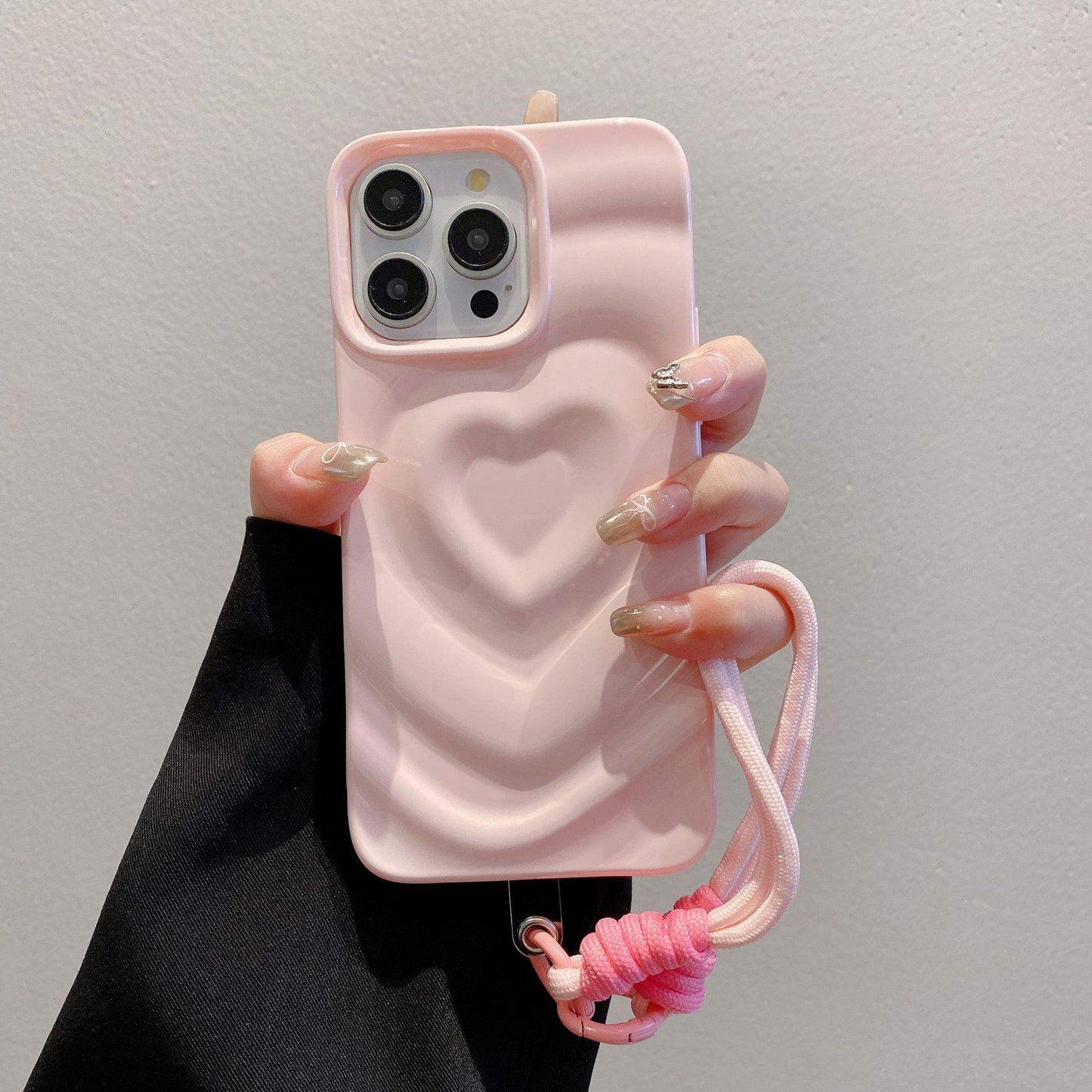 Pink Wavy Heart with Lanyard Charm - iPhone Case