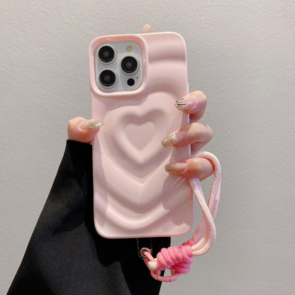 Pink Wavy Heart with Lanyard Charm - iPhone Case