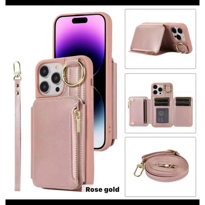 Business multifunction holder crossbody string wallet leather mobile phone case