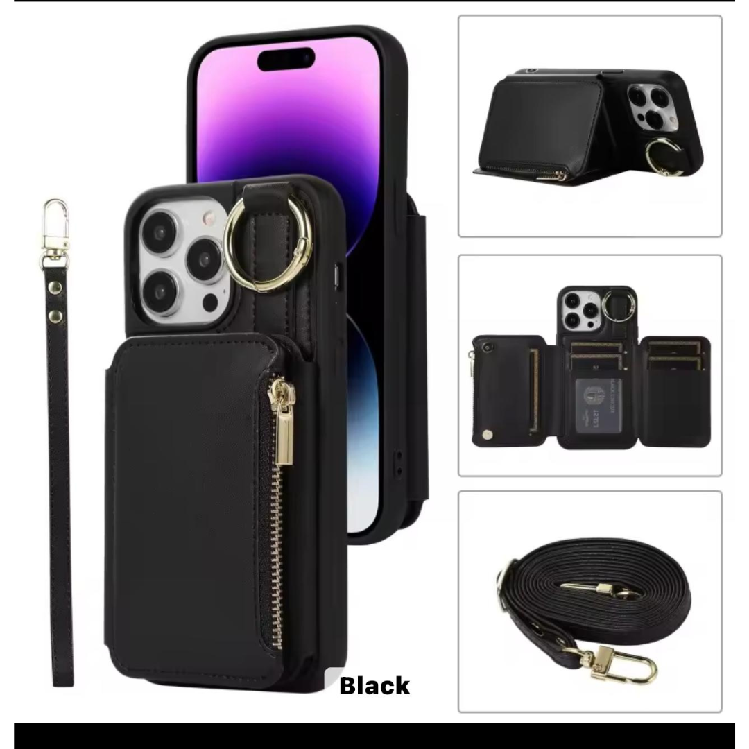 Business multifunction holder crossbody string wallet leather mobile phone case