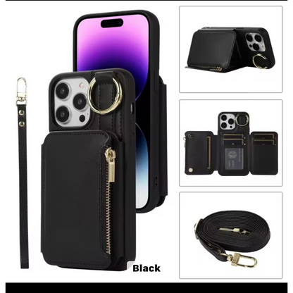 Business multifunction holder crossbody string wallet leather mobile phone case