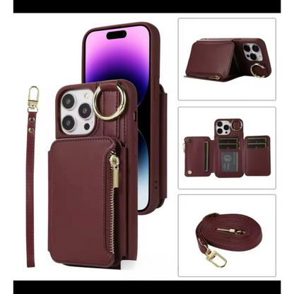 Business multifunction holder crossbody string wallet leather mobile phone case
