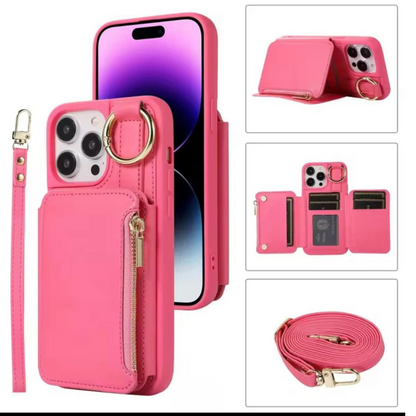 Business multifunction holder crossbody string wallet leather mobile phone case