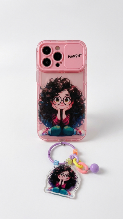 Cartoon Geek Girl iPhone Case with Charm