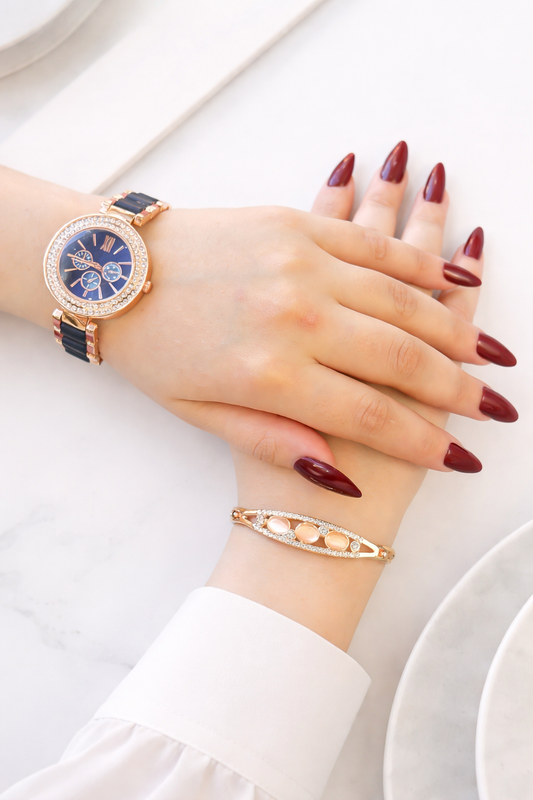 Luxury Royal Blue Crystal Watch & Bracelet Set