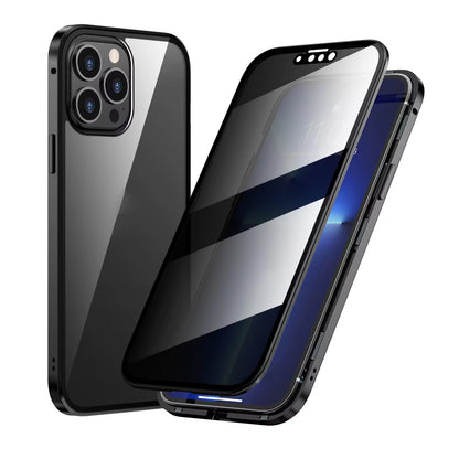 Anti Peeping Magnetic Double Sided Glass Protector Metal Bumper Anti Spy Privacy Screen Phone Case for iPhone