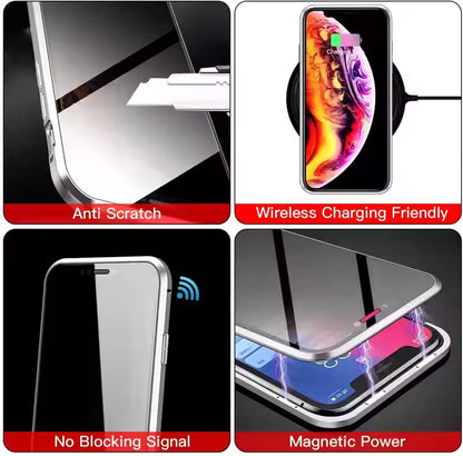 Anti Peeping Magnetic Double Sided Glass Protector Metal Bumper Anti Spy Privacy Screen Phone Case for iPhone