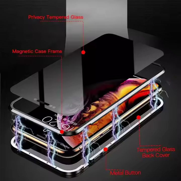 Anti Peeping Magnetic Double Sided Glass Protector Metal Bumper Anti Spy Privacy Screen Phone Case for iPhone