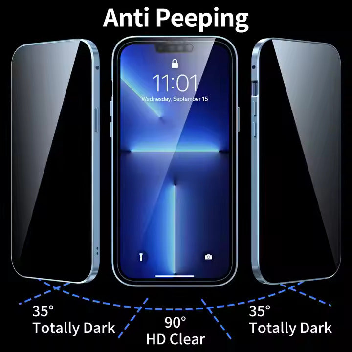 Anti Peeping Magnetic Double Sided Glass Protector Metal Bumper Anti Spy Privacy Screen Phone Case for iPhone
