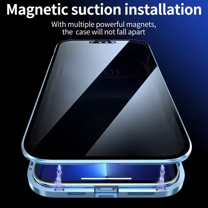 Anti Peeping Magnetic Double Sided Glass Protector Metal Bumper Anti Spy Privacy Screen Phone Case for iPhone