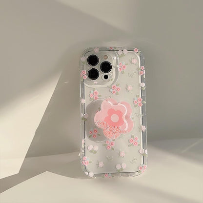 Summer Floral iPhone Case – Soft Matte Pastel Aesthetic Cover with QuickSand Holder
