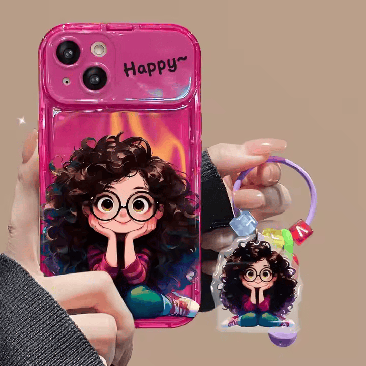 Cartoon Geek Girl iPhone Case with Charm