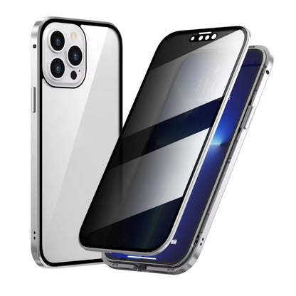 Anti Peeping Magnetic Double Sided Glass Protector Metal Bumper Anti Spy Privacy Screen Phone Case for iPhone