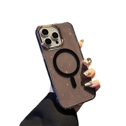 Black Glitter Magnetic MagSafe Case with Charm – iPhone 