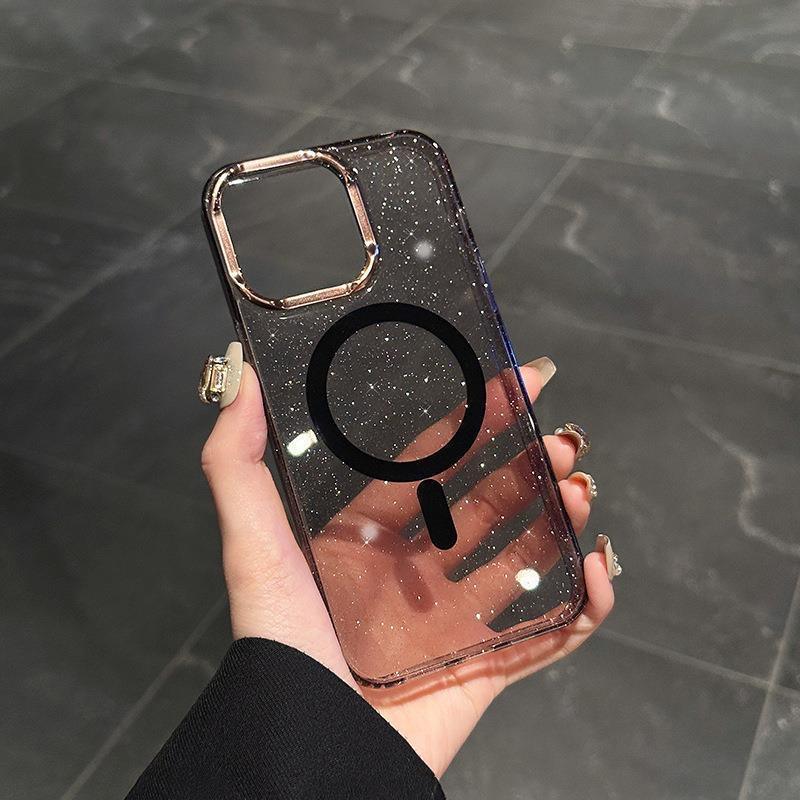 Black Glitter Magnetic MagSafe Case with Charm – iPhone 