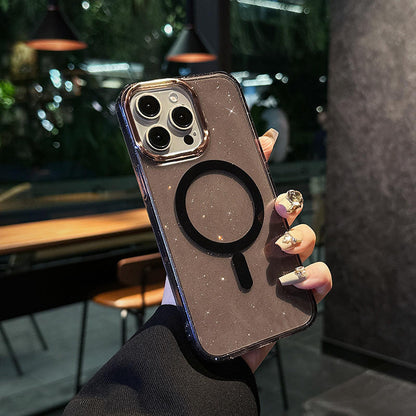 Black Glitter Magnetic MagSafe Case with Charm – iPhone 