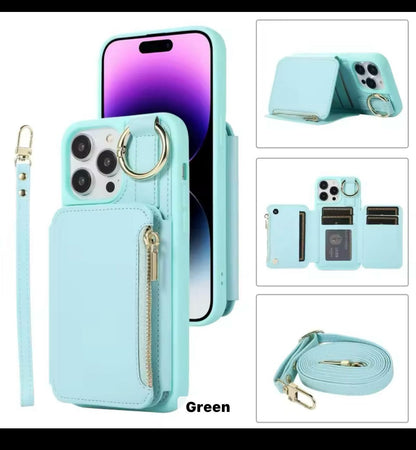 Business multifunction holder crossbody string wallet leather mobile phone case