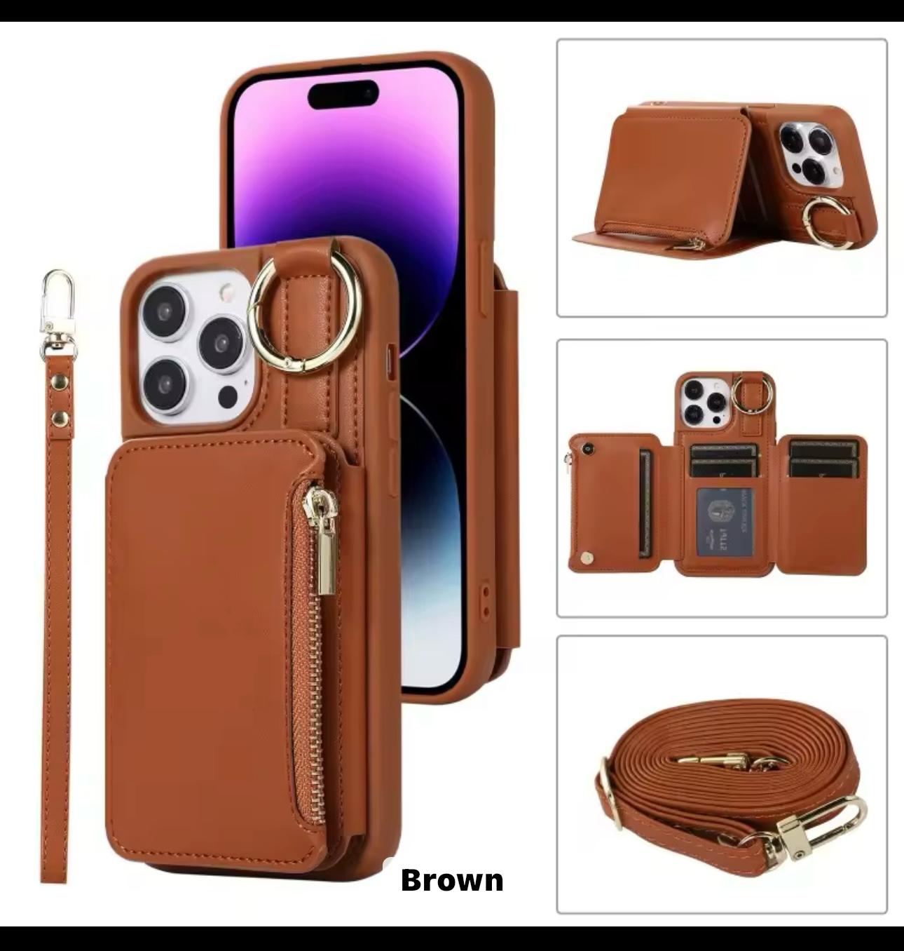 Business multifunction holder crossbody string wallet leather mobile phone case