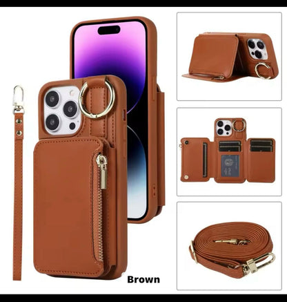 Business multifunction holder crossbody string wallet leather mobile phone case