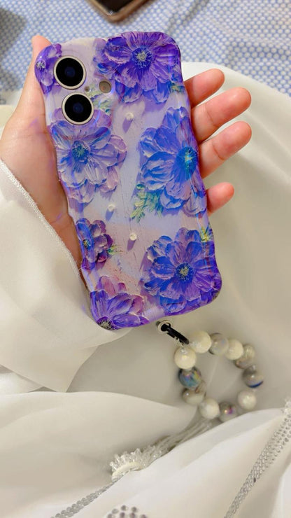 Violet Blossom Oil Painting Flower iPhone Mobile Case with Charm