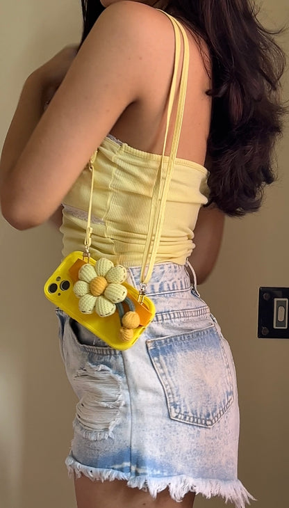 Handwoven Sunflower Wrist‑Strap Phone Case for iPhone