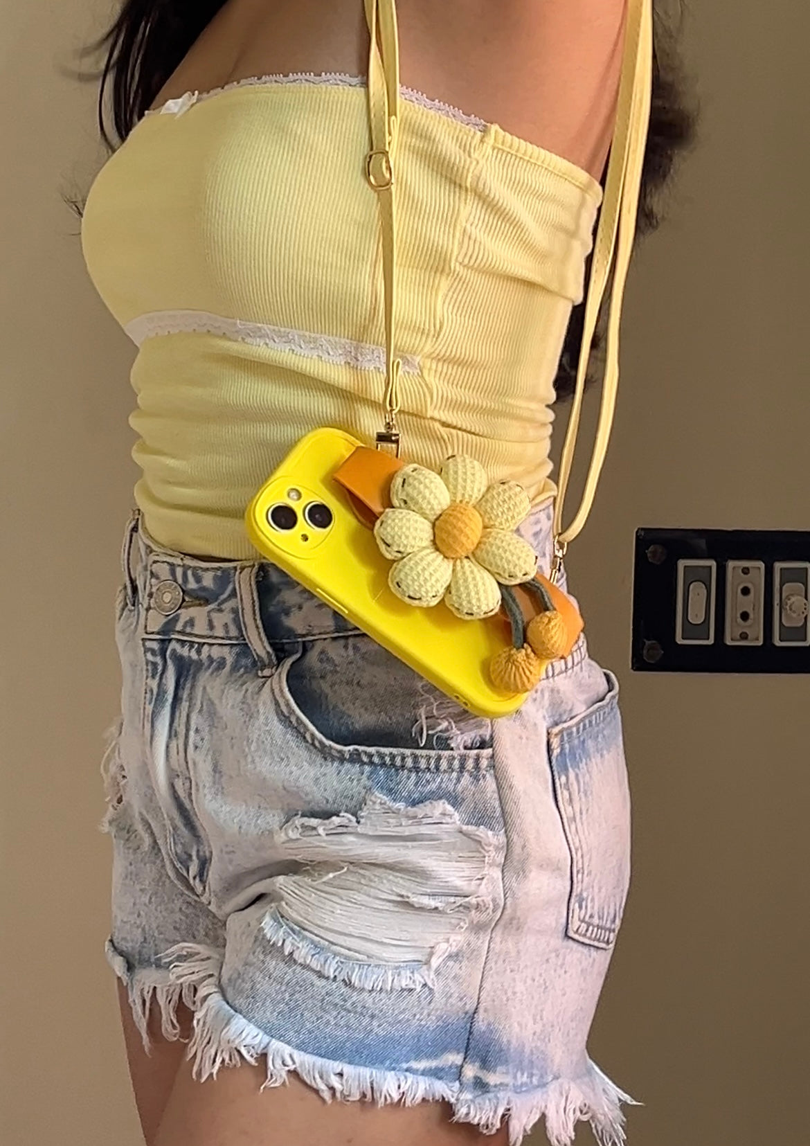 Handwoven Sunflower Wrist‑Strap Phone Case for iPhone