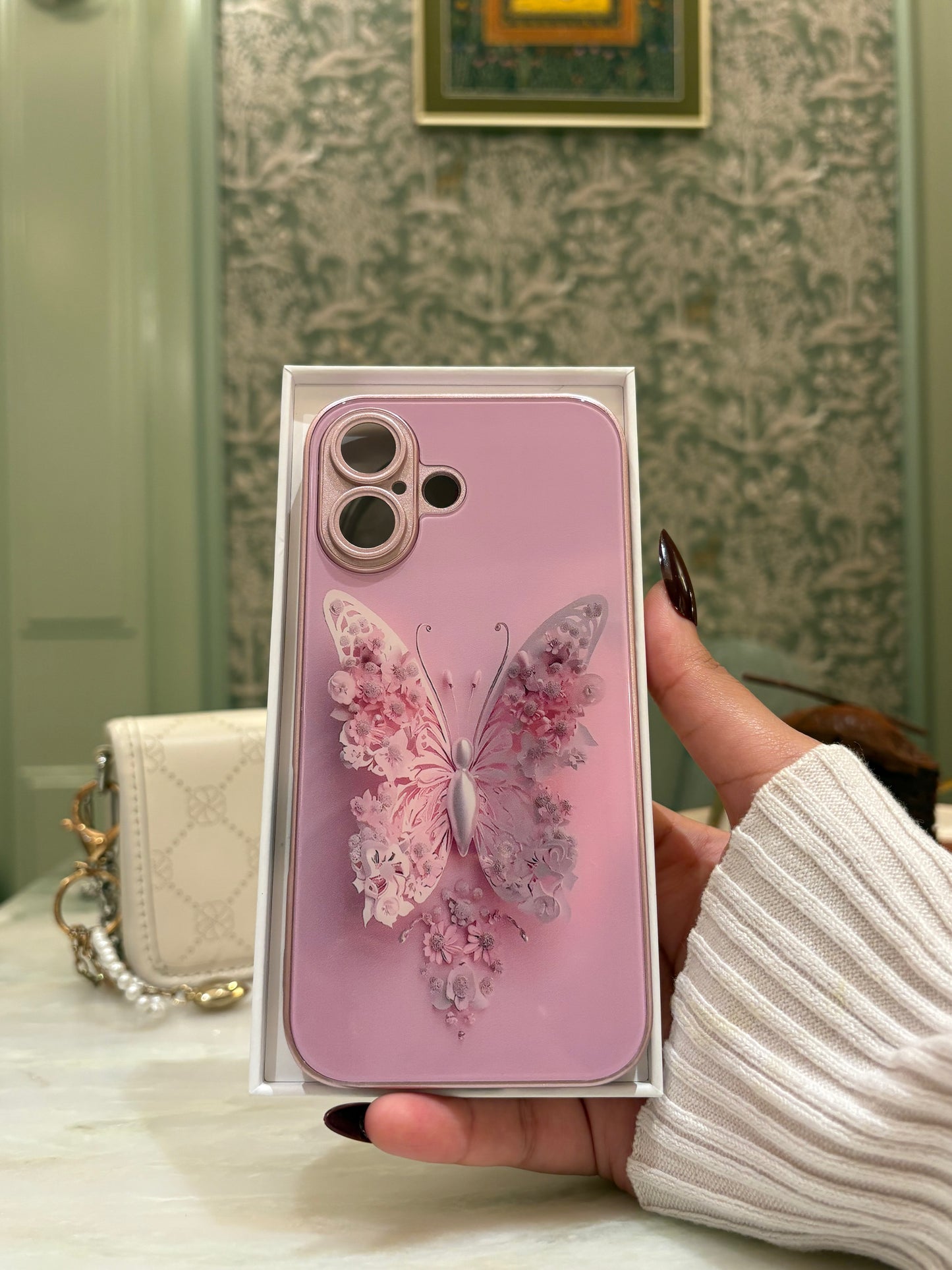 Floral Butterfly Glass-Back iPhone Case