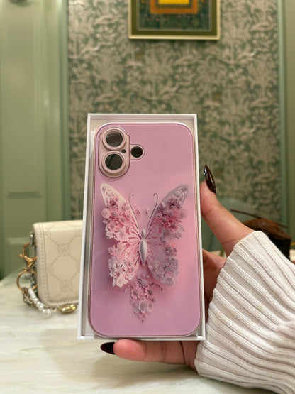 Floral Butterfly Glass-Back iPhone Case