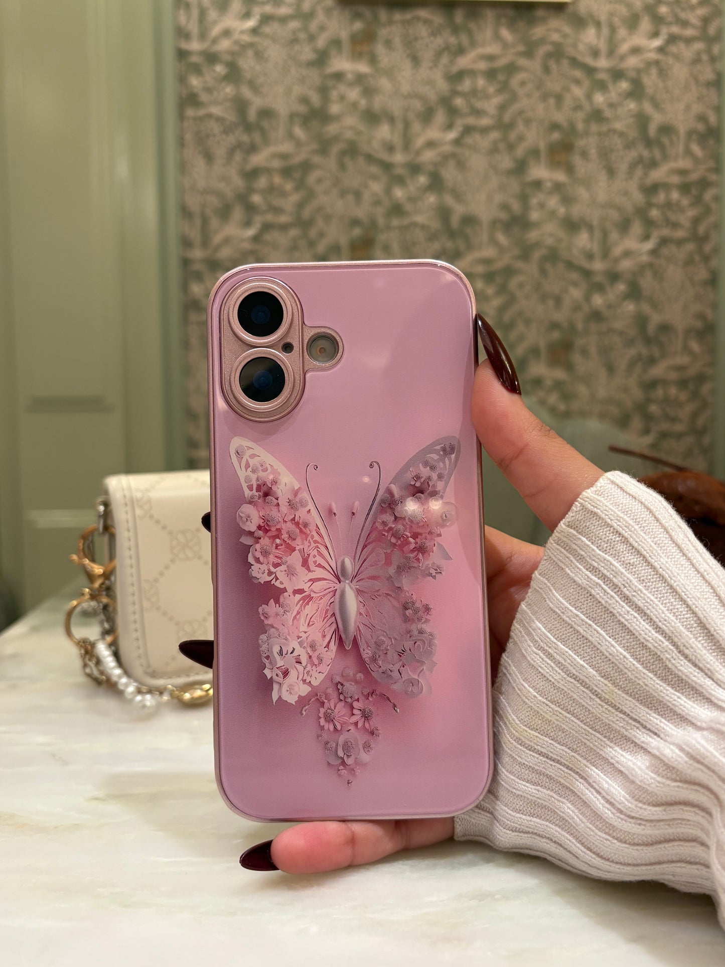 Floral Butterfly Glass-Back iPhone Case
